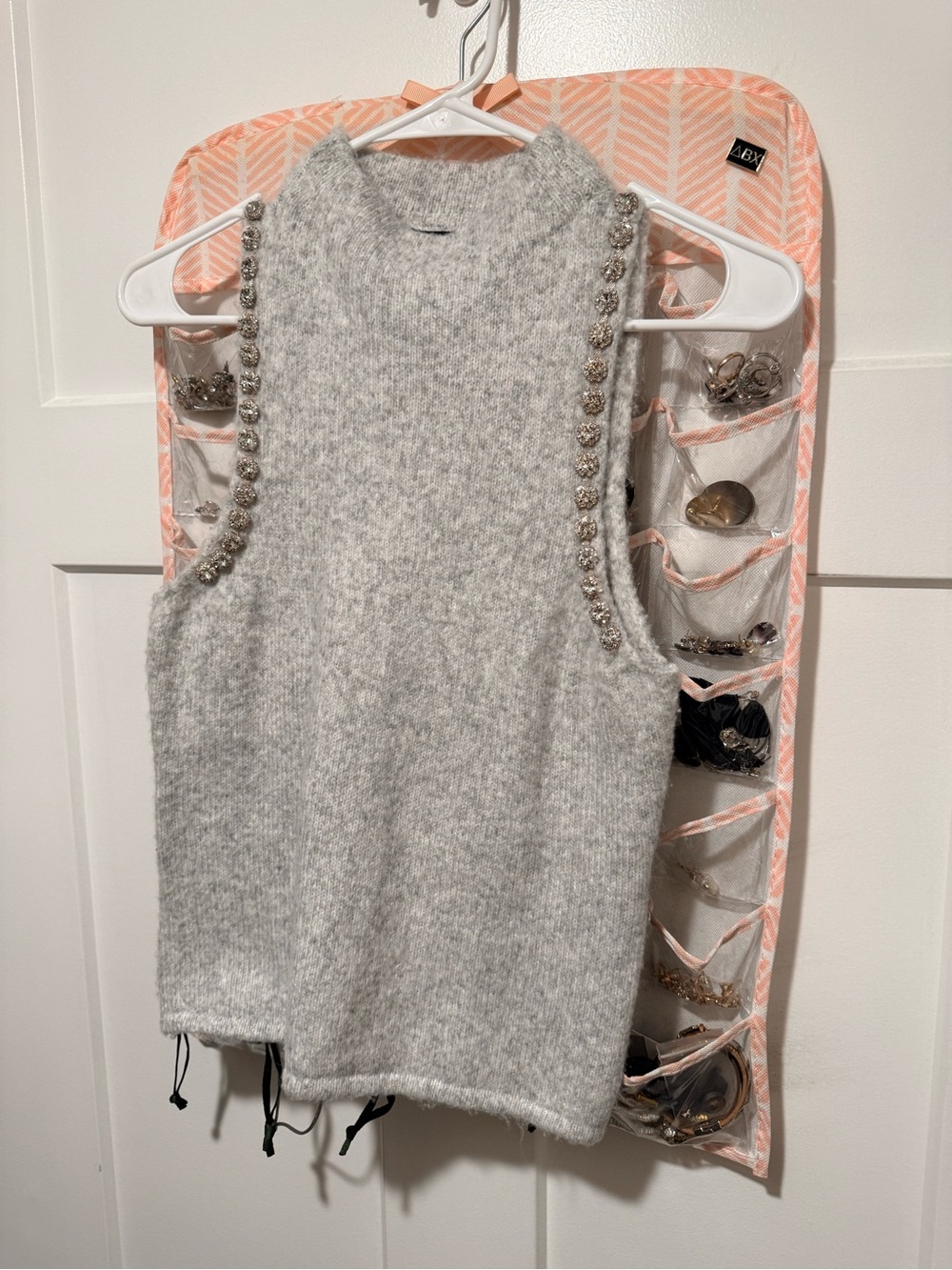 House of Harlow 1960 Light Gray Beaded Trim Sleeveless Sweater vest